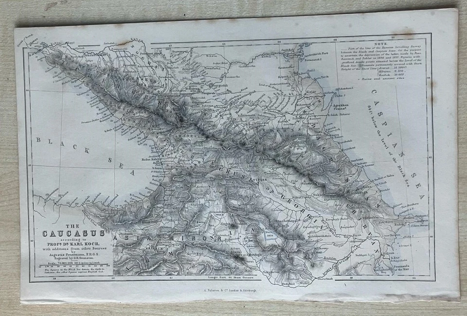 El Cáucaso - Mapa topográfico grabado del siglo XIX Rusia Turquía Georgia Foto 1 de 1