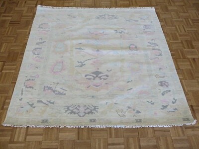 6 x 6 Square Hand Knotted Ivory Modern Oushak Oriental Rug G12388 - Image 1 of 4