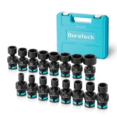 DURATECH 16PC 3/8" Dr Swivel Socket Set Shallow Universal Impact Metric 8mm-24mm - Image 1 of 4
