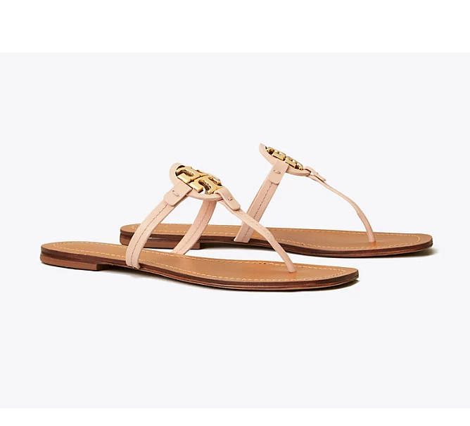 Tory Burch Mini Miller Leather Thong Sandal Seashell Pink - Size 11