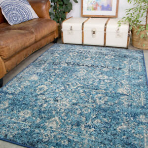 Teal Blue Distressed Rug Small Large Living Room Rugs Long Transitional Runners
