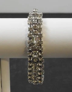 Pulsera de novia Kramer NY vintage placa de plata cristal estrás c1943-80 7" G4 - Imagen 1 de 10