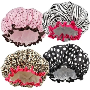 4-Pack Women's Reusable Waterproof Shower Caps with Double Layers - Picture 1 of 3