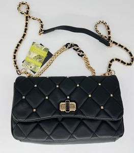 NWT Badgley Mischka Black Studded Quilted Shoulder Bag Top Handle - Picture 1 of 6