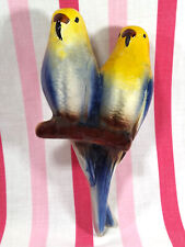 Charming Mid Century Royal Copley Pair of Budgie Parakeets Colorful Wall Pocket