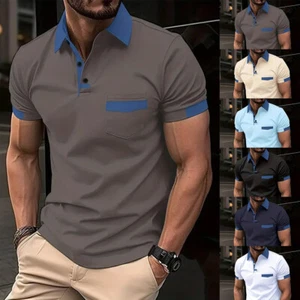 Mens Polo Shirts Short Sleeve Regular Fit Casual Work Golf Designer T Shirt Tops - Picture 1 of 27