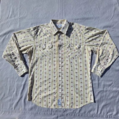 Camisa a Presión Vintage Panhandle Delgada Perla Para Hombre Grande Floral Rayas Western Rodeo Foto 1 de 4