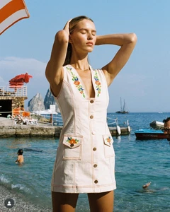 Alice McCall Dress Size AU 6 US 2 Winona Denim Embroidered Cream Mini Whimsical - Picture 1 of 10