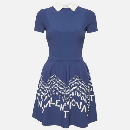 Mini Abito Valentino Blu Logo Maglia Jacquard S