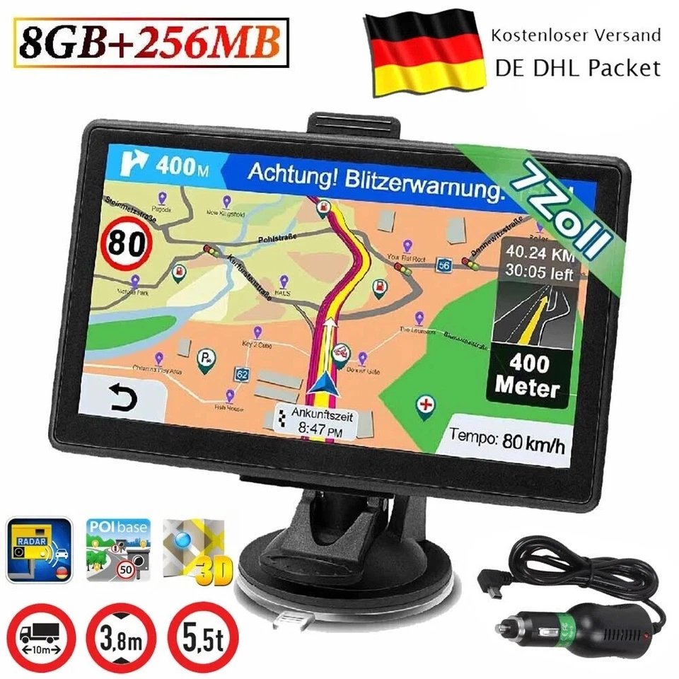 7" Zoll GPS Navi Navigation für Auto LKW PKW Navigationsgerät 8GB+256MB ▶EU ▶FM - Bild 1 von 4