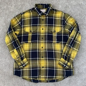 Filson Lightweight Alaskan Guide Flannel Plaid Shirt Navy Yellow L EUC - Picture 1 of 13