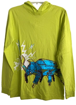 Circo Neon Yellow Robot Metallic Graphic T-shirt Size XL Hooded Long Sleeves NWT - Image 1 of 4