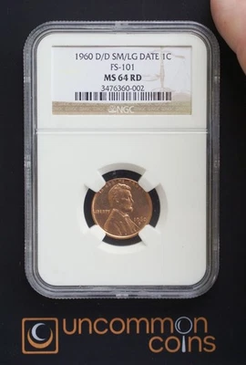 1960 D/D Small over Large Date FS101 MS 64 RD Lincoln Memorial Cent - Image 1 of 2