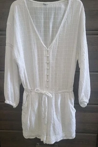 Aerie Viscose Cotton blend Long Sleeve Lace Trim Shorts Cottagecore Romper Sz M - Picture 1 of 9
