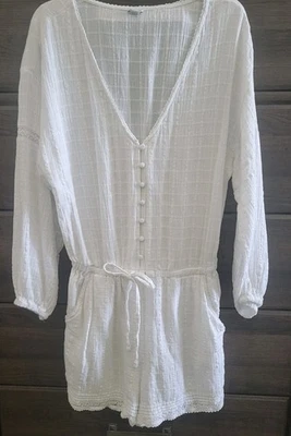 Aerie Viscose Cotton blend Long Sleeve Lace Trim Shorts Cottagecore Romper Sz M - Image 1 of 4