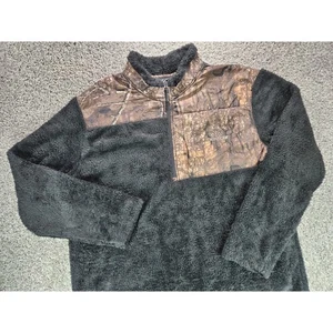 Realtree Herren XL Camo Fleece Pullover Sweatshirt Langarm Quarter Zip schwarz - Bild 1 von 10