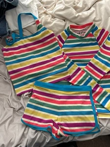 Mini Boden 13-14 Years Girls 3 Piece Sun Safe Suit Rash Vest Shorts Tankini Top - Picture 1 of 10