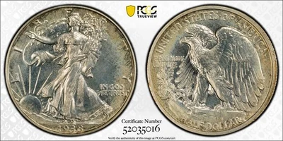 1938-P Walking Liberty Silver Half Dollar 50C PCGS PROOF 63 PR 63 PR 63 Walker - Image 1 of 4