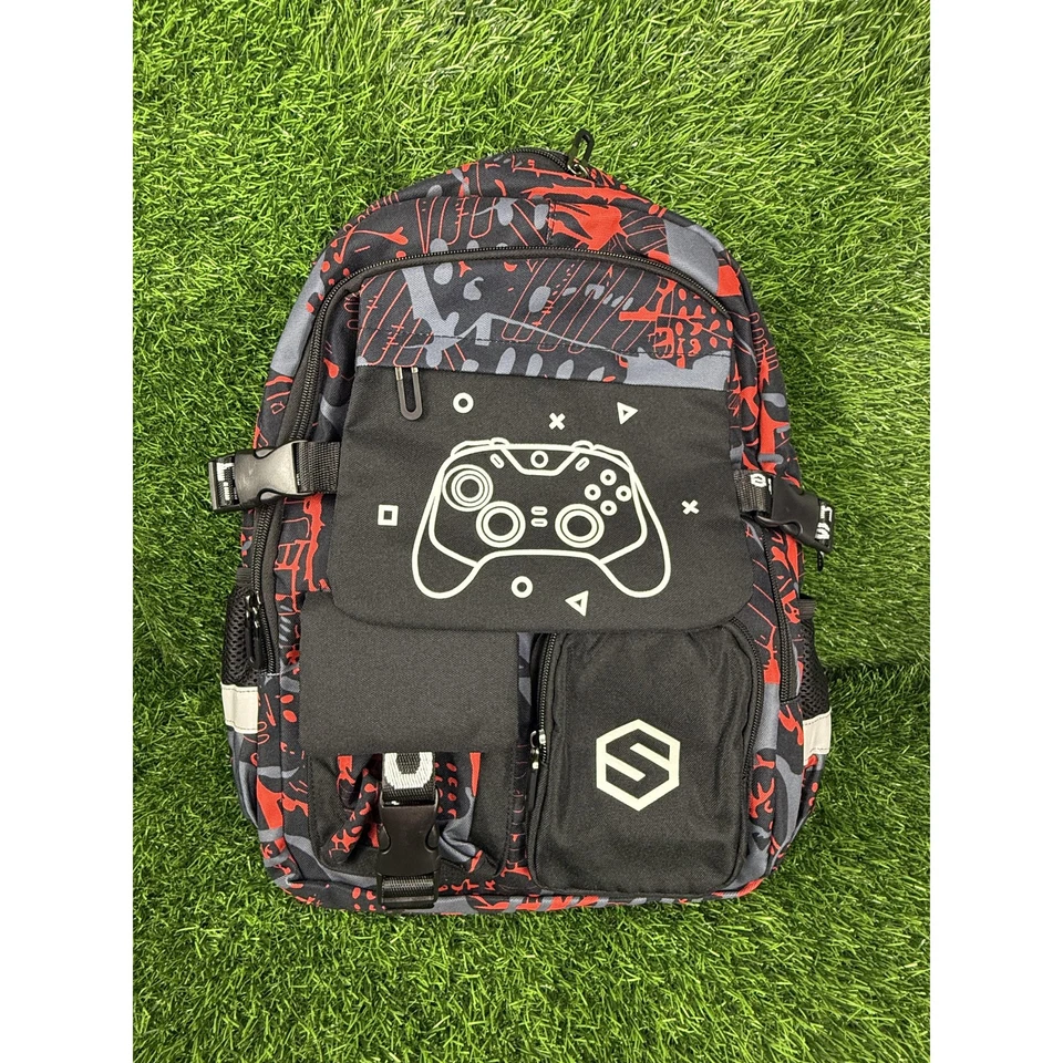 PlayStation Backpack Black Red Gray Gaming School Integrated USB Audio Techwear - Image 1 of 4