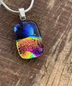 Dichroic Glass Mini Pendant Handmade Cornwall Golden Moonlight On Water - Picture 1 of 7
