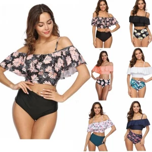 2021 Women Sexy Two-Piece Swimsuit High Waisted Bikini Flounce Swimwear - Picture 1 of 41