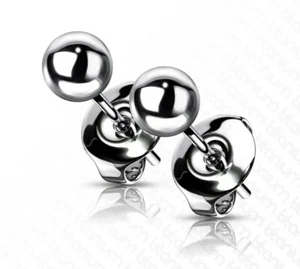 Pair of Implant Grade Titanium Polished Ball End Post Stud Earrings - Picture 1 of 1