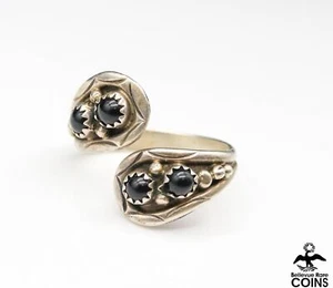 Southwestern Sterling Silver & Double Onyx Cabochon Spiral Wrap Boho Ring - Picture 1 of 6