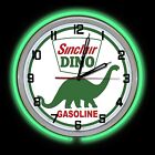 19" Sinclair Dino Dinosaur Gasoline Oil Sign Double Neon Clock Chrome Finish