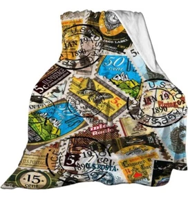 R. Prince Stamps Printed Fleece Polyster Throw Blanket NEW Soft Blanket - Picture 1 of 8
