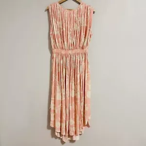 Witchery Pleated Print Midi Dress Size 16 Pink White - Picture 1 of 11
