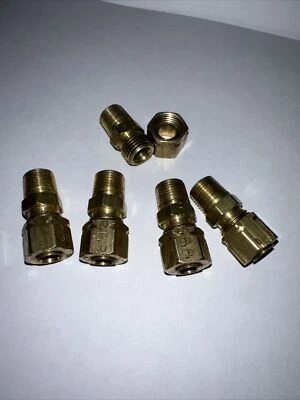 5 Male Connector: Brass Compression x MNPT 1/8 in Pipe Size, For 1/4 in Tube OD - Image 1 of 4