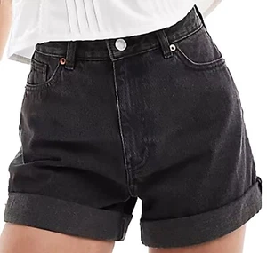 Pantaloncini donna neri denim casual orlo risvolto ragazza donna - Foto 1 di 8
