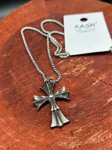 CHROME HEARTS Collana con croce in bronzo vintage in acciaio inox ciondolo 28''