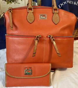 Dooney Bourke Orange Bundle Set! Leather Dillen Satchel Bag & Continental Wallet