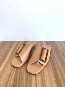 JAMES SMITH Carina tan leather buckle flat slides sz 40 (narrow fit) - Picture 1 of 9