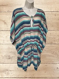 100% Silk Beach Coverup Hermanny By Vix Southwest Coastal Cowgirl Poncho Topper - Picture 1 of 14