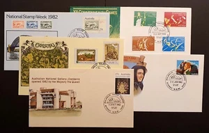 Australia Stamps 1982 Day Week Christmas Gallery Games 5 First Day Covers (w) - Picture 1 of 5