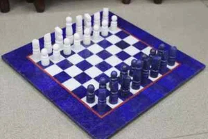 Marble Small Square Chess Center Table Top Lapis Lazuli Inlay Playing Room Decor - Picture 1 of 5