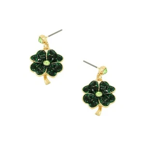 Shamrock Earrings Four Leaf Clover St. Patrick's Day 4 Leaf Clover Jewelry GOLD - Picture 1 of 1