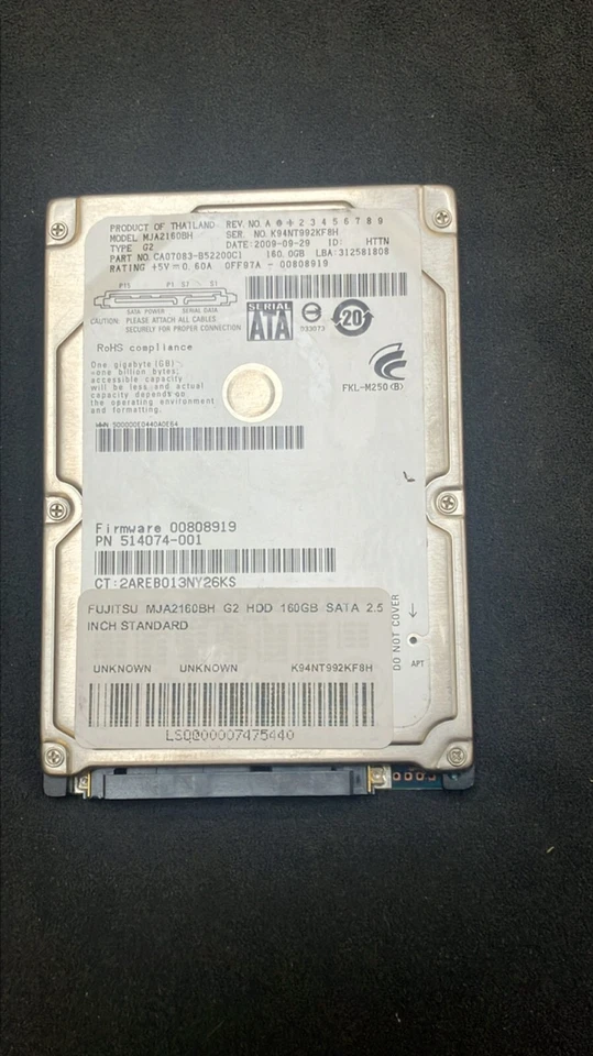DISQUE DUR FUJITSU 160GB HDD SATA 2.5 INCH STANDARD - Photo 1/1