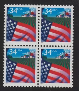 2001 FLAG over Farm 34c Sc 3469 block of 4 MNH, low printing WAG issue! - Picture 1 of 1