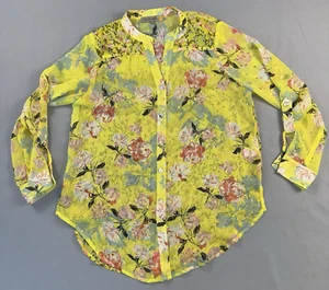Blusa Figueroa & Flower para mujer pequeña amarilla transparente floral botones barril puños - Imagen 1 de 7