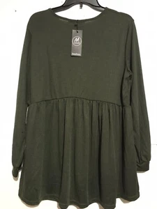 NWT Women's Boohoo Olive Green Long Sleeve Peplum Maternity Blouse Tunic Size 12 - Picture 1 of 4