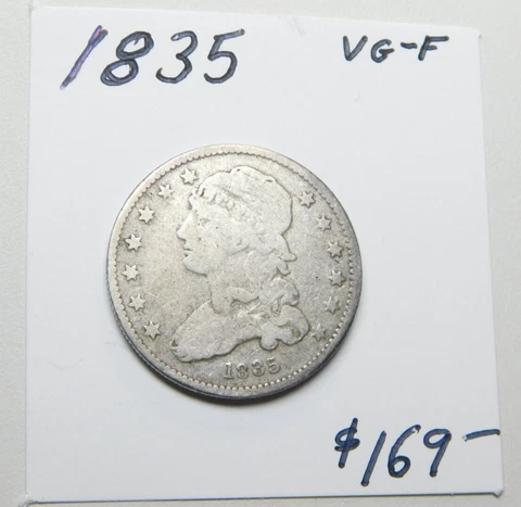 1835 EARLY BUST QUARTER VG -F  !!!!!! 188 YEARS OLD!!!!!!!!!!!!!!!!!!!!!!!!!!!!⭐ Cover