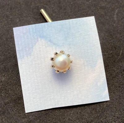 Vintage Gold Tone Mens Prong Set 7mm Faux Pearl Tie Tack Pin - Image 1 of 4