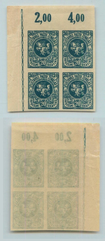 Lituania 1919 SC 52 MNH imperf wmk 145 bloque de 4. g4271 Foto 1 de 1