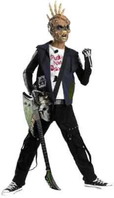 Punk Creep Esqueleto Zombie Estrella de Rock Disfraz Elegante Halloween Niño Disfraz Foto 1 de 2