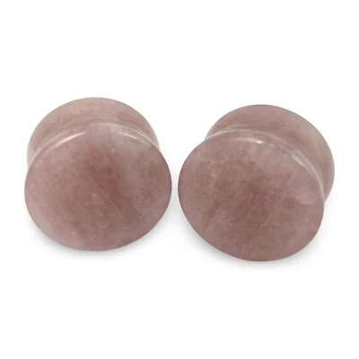 Pair of Rose Quartz Stone Plugs set gauges PICK SIZE - Image 1 of 4