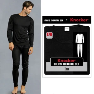 Men's Thermal Pajama Underwear Set Knocker Long Sleeve Pants Sleep Black Size L - Picture 1 of 1