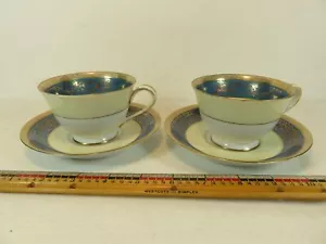 2 Noritake Vornay blau 4794 Tassen mit Fuß 4 Unzen mit Untertassen 5 1/2 Zoll - Bild 1 von 12